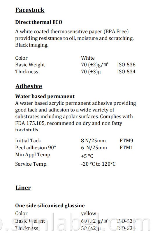 Thermal Eco Paper Acrylic Yellow Glassine Tds